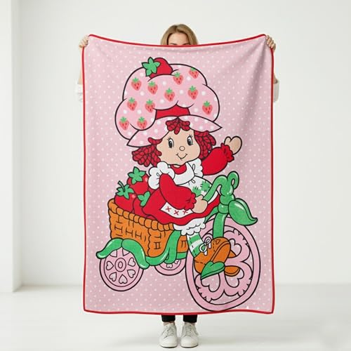 Silver Buffalo Strawberry Shortcake auf Fahrrad mit Polka-Punkten, Fleece-Überwurf, 114 x 152 cm, weiche und gemütliche Decke, 180 g/m² – Ansicht 5