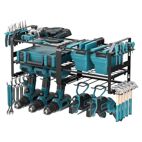 Ovshnrr Portautensili da parete per utensili elettrici, con 3 scomparti e supporto per cacciavite laterale, per garage, officina