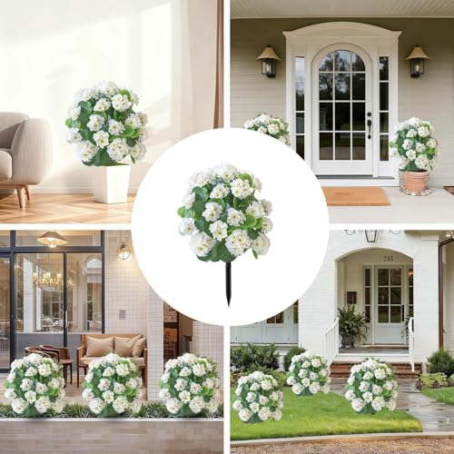 Flores artificiales de begonia con protección exterior para maceteros de jardín 5