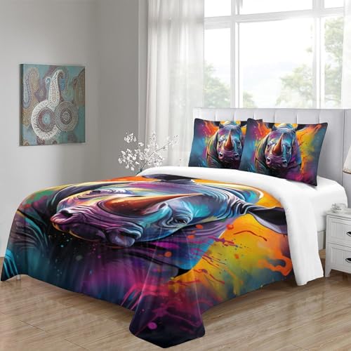 Linge de lit rhinocéros parure housse de couette microfibre 220x240 - 5