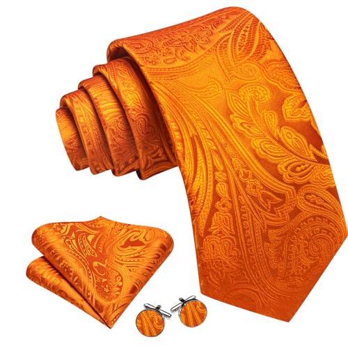 Image of Barry.Wang Men Tie Set Paisley Silk Necktie Pocket Square Cufflinks Formal Wedding Business Party