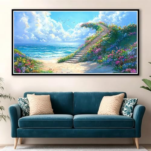 Broderie diamant grand format ocean pour creer une decoration murale salon zen