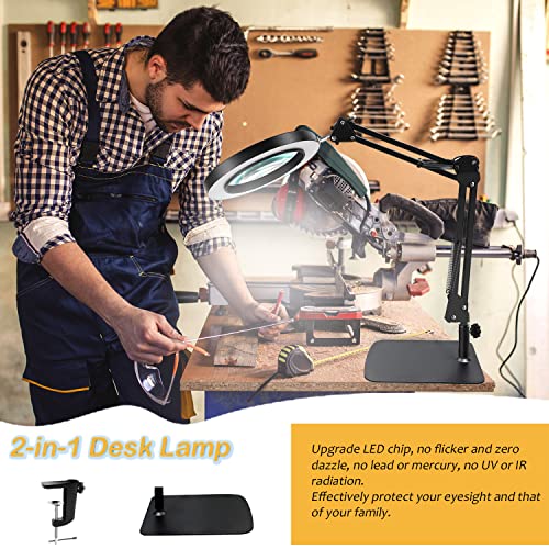 Magnifying Glass With Light And Stand, Hanbaak 10X Magnifying Lamp With Clamp, 3 Color Modes Stepless Dimmable Desk Lamp, 2-In-1 Adjustable Swing Arm Lighted Magnifier Lamp For Reading, Craft #TOP4