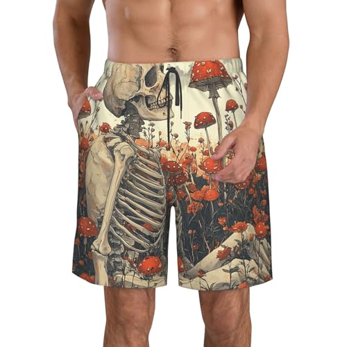 Men's Swim Trunks Quick Dry Board Shorts Beach Bathing Suits - Death Skeleton Mushroom Flower