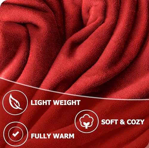 Image of HOMEKART Premium Flannel Fleece Blanket for Single Bed, Super Soft Plush Lightweight All Season Blanket, Solid Cozy Bed Throw for Bedroom, Sofa, Couch, Travel & Camping, 152 x 228 cm (Red)