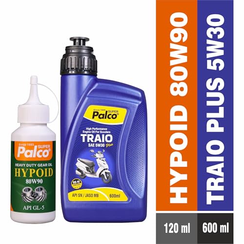 Image of PALCO Traio Plus 5W30 Engine Oil 600ml & Hypoid 80W90 Gear Oil 120ml for Gearless Scooty Synthetic Engine oil for Bike High Performance BS-6 Reduces Anti-Corrosion Wear Sludge & Deposits