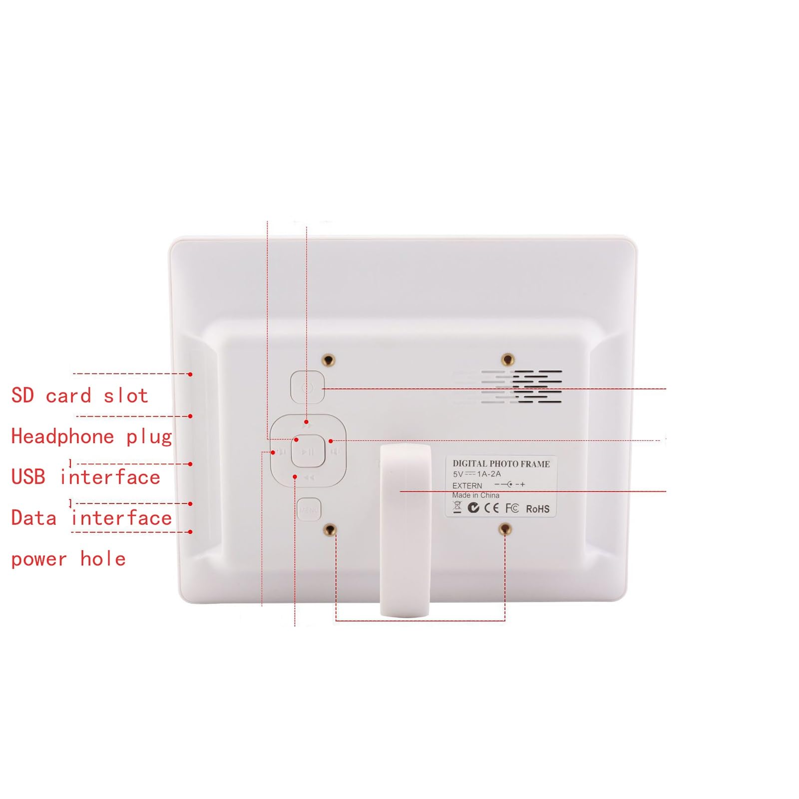 8 Zoll 4:3 quadratischer digitaler Bilderrahmen mit Anzeige von Fotos, Musik, Video-Player, Kalender, automatischem EIN-/Aus-Timer (Color : Black)