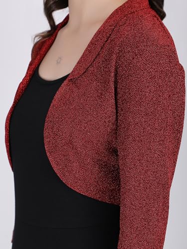 Image of Women's Short Stretchable Shrug with Collar Neckline