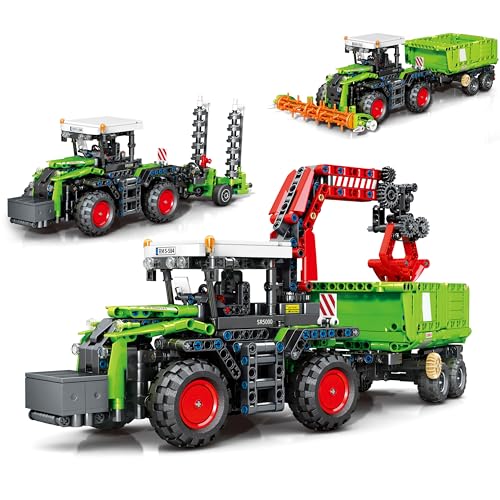 Charmofun 3 in 1 Technik Traktor Harvester Bausteine, 1481 Teile Klemmbausteine Technik ab 12 Jahren Jungen und Mädchen, Bauernhof Fahrzeuge Bauspielzeugsets Geschenke für Kinder und Erwachsene