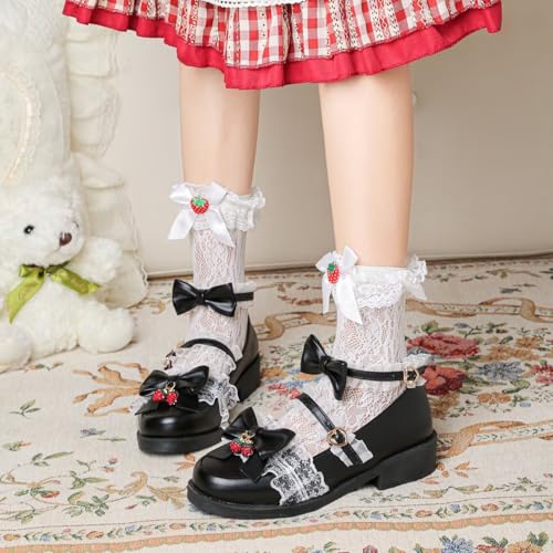 Women's Kawaii Ankle Strap Mary Jane Shoes, Gothic Platform Mary Janes, Cosplay Cute Goth Lolita Shoes with Bows2