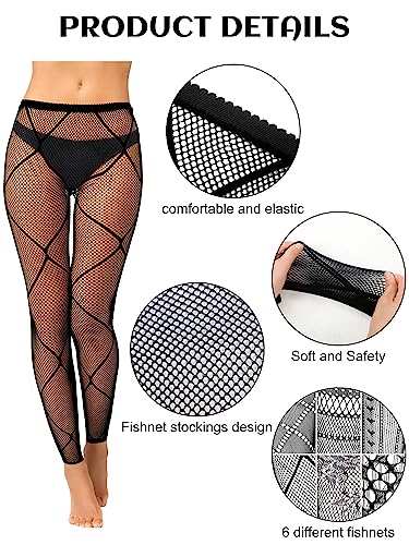 Hicarer 6 Pairs Womens Black Fishnet Footless Tights High Waist Fish Net Thigh High Stockings Stripe Footless Pantyhose Mesh Leggings for Women3