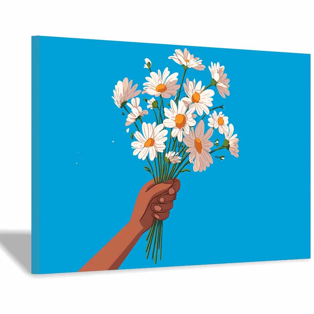 ZAMAEIU Nature Landscape Picture Hand bouquet Large Modern Scenic Painting, for Living Room Bedroom Bathroom Dinning Room Home Office Wall Decor(white)-50x70cm Framed