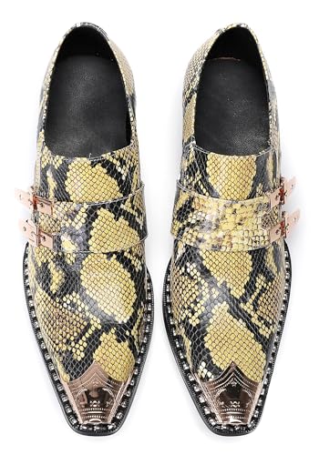 Santimon Men's Silp On Shoes Dress Casual Loafers - Genuine Leather Snakeskin Monk Moccasins with Metal Toe for Bar,Disco, Party & Ballroom3