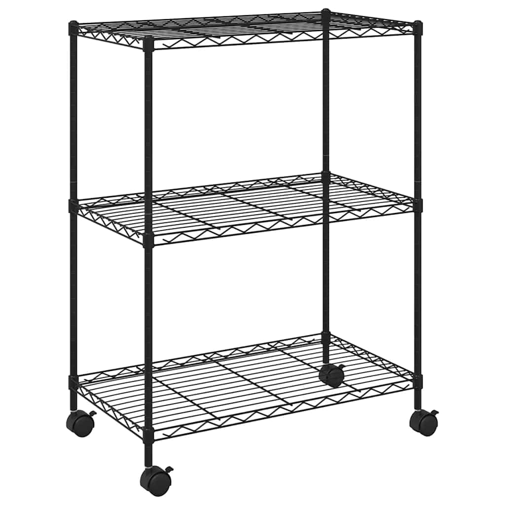 Scaffalatura a 3 livelli, 60 x 35 x 81 cm, in metallo nero, con 4 ruote, per cucina, ufficio, garage, portata fino a 150 kg