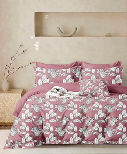 Image of 300 TC Microfiber XXL Soft Cotton Super King Size Bedsheet for Double Bed, King Size 108 Inches X 108 Inches,274 X 274 cm with 2 Large Size Pillow Covers - (Pink Flower)
