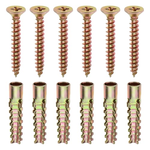 OTOTEC 50 Piezas de Anclaje de Pared de Acero con Tornillos de 6x32mm Anclajes para Paneles de Yeso Tornillos de 5x40mm para Paredes de Hormigón Paredes Huecas Paredes de Madera Color Zinc