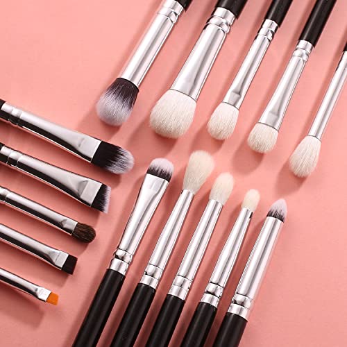 BEILI Professional Eye Makeup Brush Set,15 Pieces Synthetic and Natural Hair Eyeshadow Eyeliner Eyebrow Blending Concealer Make up Brushes (Black/Silver) - Image 6