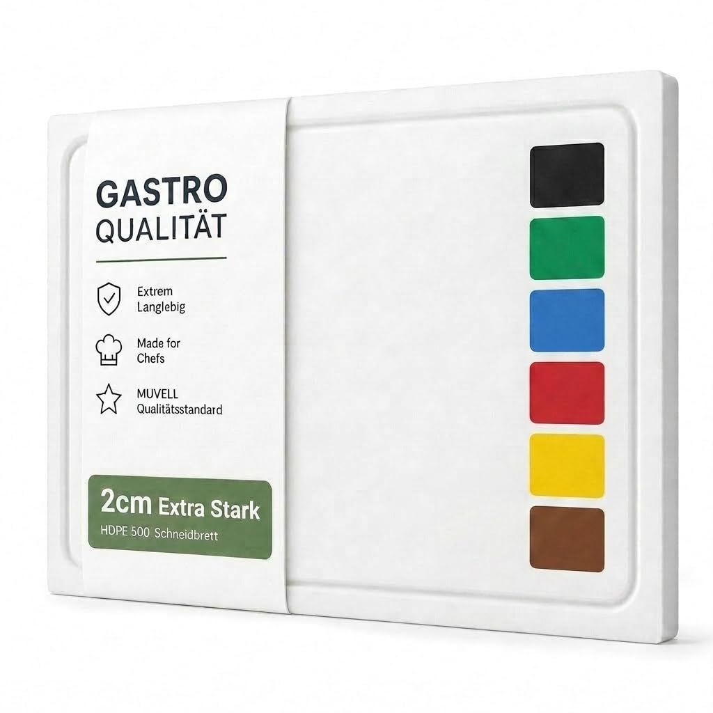 stabiles Schneidebrett Kunststoff | Weiß, 60x40x2 cm | Spülmaschinenfest, EXTRA dick, messerschonend | Farben & Größen auswählbar | HACCP Brot & Käse Küchenbrett | Schneidbrett mit Saftrille