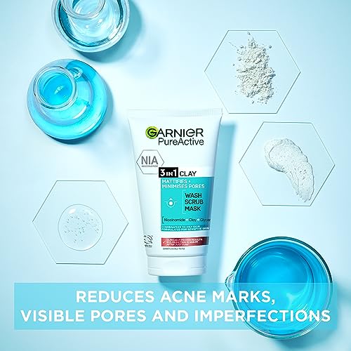Garnier Pure Active 3in1 Clay Mask-Wash-Scrub 150ml, With Clay, Eucalyptus & Salicylic Acid, Face Cleanser For Oily Skin, Packaging May Vary - Image 3