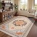 Macgace 5x7 Orange Beige Area Rug for Living Room, Machine Washable Rugs with Non-Slip Backing for Bedroom, Vintage Medallion Carpet Dining Room Office Kids Room Decor