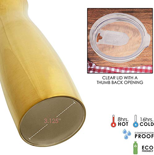 Vastigo Double Wall Stainless Steel 23 Oz Pilsner Shaped Mug W/ Vacuum Insulation | Copper Lining | Clear Plastic Lid – Gold #TOP3