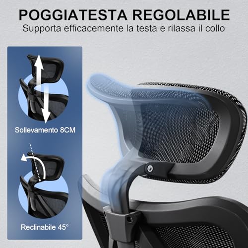 Sedia ergonomica da ufficio per computer schienale alto regolabile 3D traspirante con braccioli e supporto lombare moderno - Sedia gaming - Immagine 4