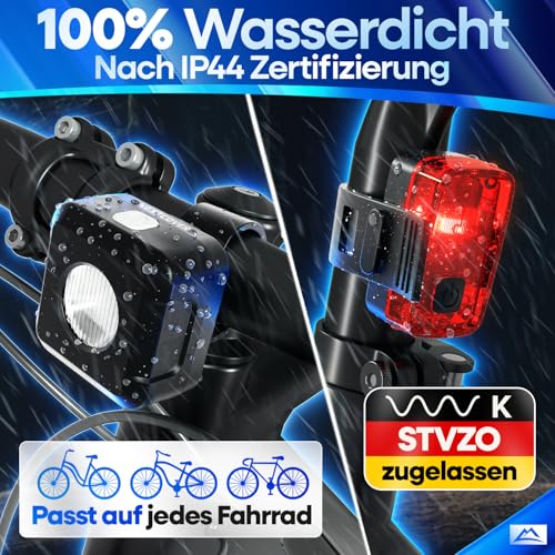 NEXTCOVER® Fahrradlicht Set mit [VisionOne] LED Set I USB-C aufladbar & wasserdicht I StVZO zugelassen I Fahrrad Licht vorne I Fahrradlampe & Fahrrad Rücklicht, Fahrradbeleuchtung Akku, Licht Fahrrad