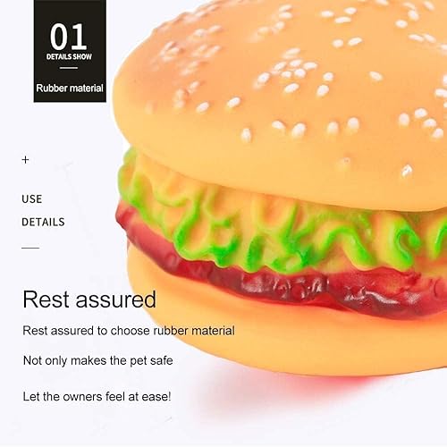 Miniatura 7 de Hamburguesa - Juguete chirriante resistente a las mordeduras para perros, juguetes chirriantes para masticar, suministros de limpieza de dientes,
