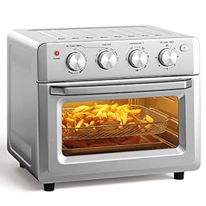 Retro Toaster Oven – SIMOE Air Fryer Oven & Toasters 19QT, 7 in 1 Convection Oven Combo for Family Use, 360° Even & Healthy Cooking, 5 Accessories & Recipe Book – Sliver