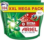 Ariel Platinum PODS® Laundry Detergent Capsules, 104 Washes (52 x 2) – Extra Stain Removal, Removes 7-Day Dried-In Stains