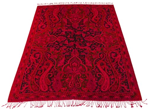 Lorenzo Cana - Decke Jacquard gewebt aus Baumwolle mit feinster Wolle vom Merino Lamm Wohndecke Sofadecke Picknickdecke Kuscheldecke Plaid Mehrfarbig Paisley 140 cm x 200 cm - 96330