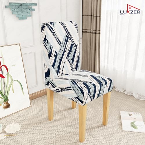 Image of Lukzer 1PC Blue Weave Stretchable Dining Chair Cover | Universal Fit Removable Washable Slipcover | 140 GSM Polyester + Spandex | Elastic Protective Cover for Home & Hotel Chairs Seat Slipcover