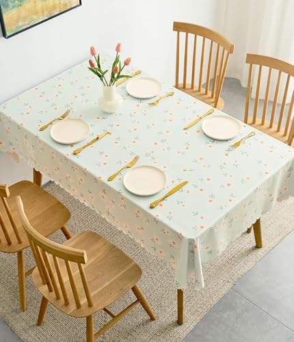 Image of Zollyss PVC Dining Table Cover Cloth Plastic | Green Oil Proof & Waterproof | Daisy Flower Print | Rectangular 4 Seater Table Cover Cloth