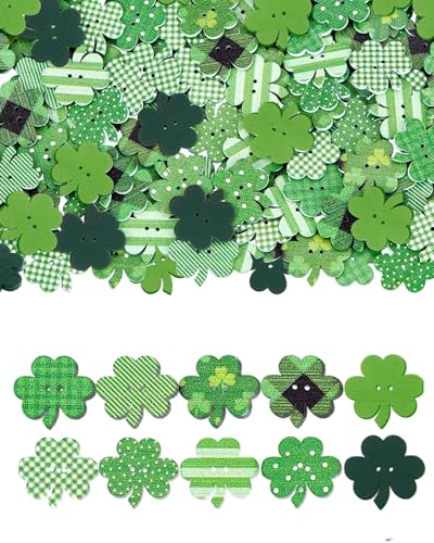 100-Piece Clover Wood Buttons, 2-Hole Green Craft Embellishments