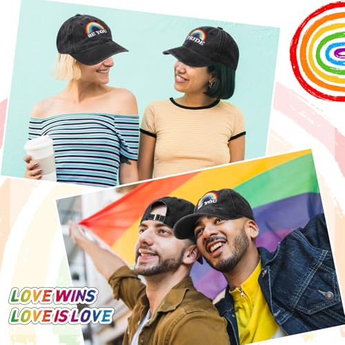 Image of Eurzom 2 Pcs LGBT Pride Baseball Hats Rainbow Embroidered Love Wins Cap Adjustable Gay Pride Month Rainbow Hat for Men Women