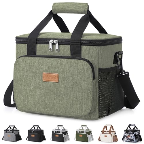 Lifewit Medium Lunch Bag, Insulated Lunch Box, Soft Cooler Cooling Tote for Adult Men Women, Dark Green 12-Can (9L)