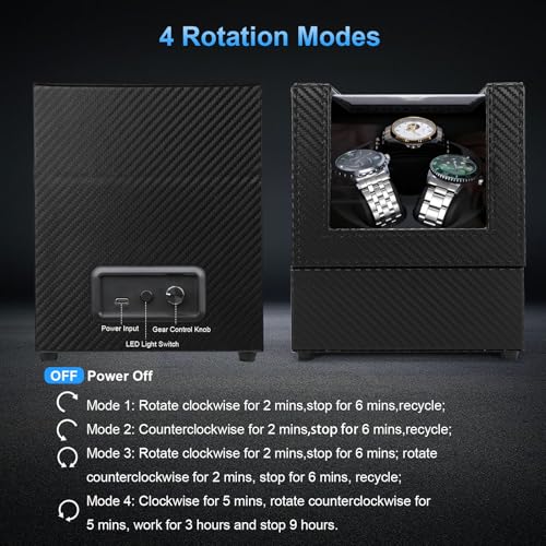 Image of J&T Technology Watch Winder for Automatic Watches,Automatic Watch Winder with LED Light,Rotating Watch Case with Japanese Quiet Motor,4 Rotation Modes,USB Type C