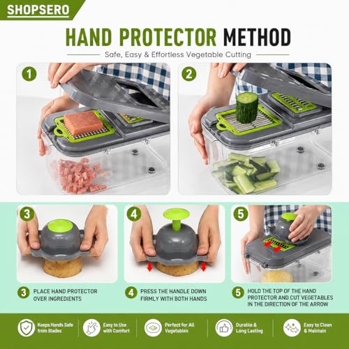 Image of 22 in 1 Vegetable Chopper with Container & Interchangeable Blades | Manual Vegetable Cutter, Onion Chopper & Vegetable Slicer | Multipurpose Food Dicer with Hand Protector | Kitchen Chopper