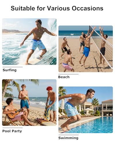 Image of Mens Swim Trunks with Compression Liner 2 in 1 Quick Dry Swimming Shorts Swimwear Bathing Suits with Pockets, B Mix Coconut Tree, M
