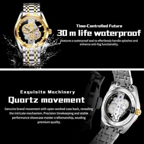 Image of OLEVS Mens Watch Luxury Skeleton Stainless Steel Fashion Wrist Watch Business Dress Analog Date Waterproof Luminous Gift Watch for Male