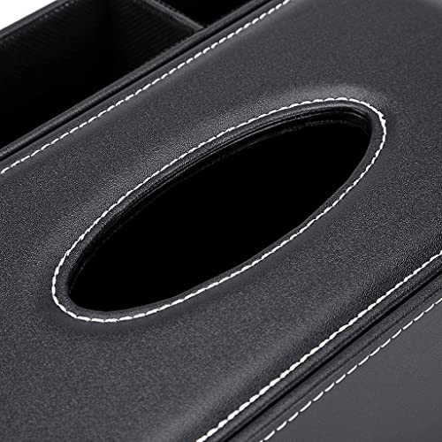 PU-Leder Taschentuchbox Household Office Rechteckige Tissue Box mit Remote-Aufbewahrungsbox Serviettenhalter für zu Hause Schreibtisch-Aufbewahrungsbox, Schwarz