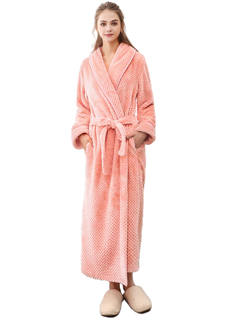 Dla dorosłych Odzież domowa Długi szlafrok, Gorset Kimono Robe Polarowy Wielokolorowy Wiele rozmiarów(Pink,Female/XL)