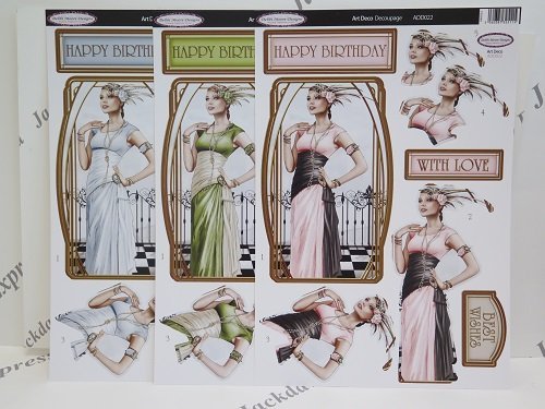 3 x Debbi Moore Art Deco Decadence Decoupage Die Cut Pack 8 Designs to Choose (Happy Birthday (ADD022))
