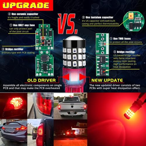 Alla Lighting Upgraded T20 7440 7443 LED Strobe Brake Lights Bulbs, Red Flashing Stop Lamps, W21W 7440LL 7443LL Strobe LED Taillights Replacement for Cars, Trucks, SUVs, Vans - Image 5