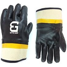 BG105BLK/YEL Heavy Duty Premium Sandy finished PVC Coated-Supported Glove with Safety Cuff, Chemical Resistant, Large, Black (12 Pair)