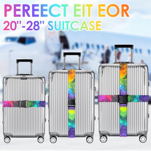 Image of Gutsdoor Luggage Straps for Suitcases Adjustable Travel Belt, Connector Holds Suitcase Bright Colorful Identifiers Travel Bag Accessories (Purple Green)