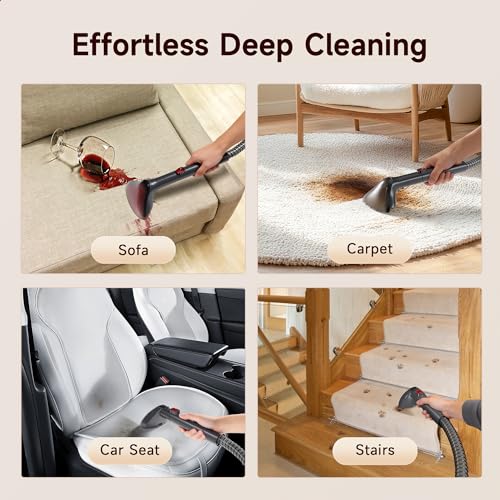Image of WURESE Portable Carpet Cleaner Machine, 17KPa Powerful Upholstery & Spot Cleaner for Pet Stains, Couches, Stairs & Car Seats - Handheld Deep Cleaner with Self‑Cleaning System & 2 Brushheads, FogGray
