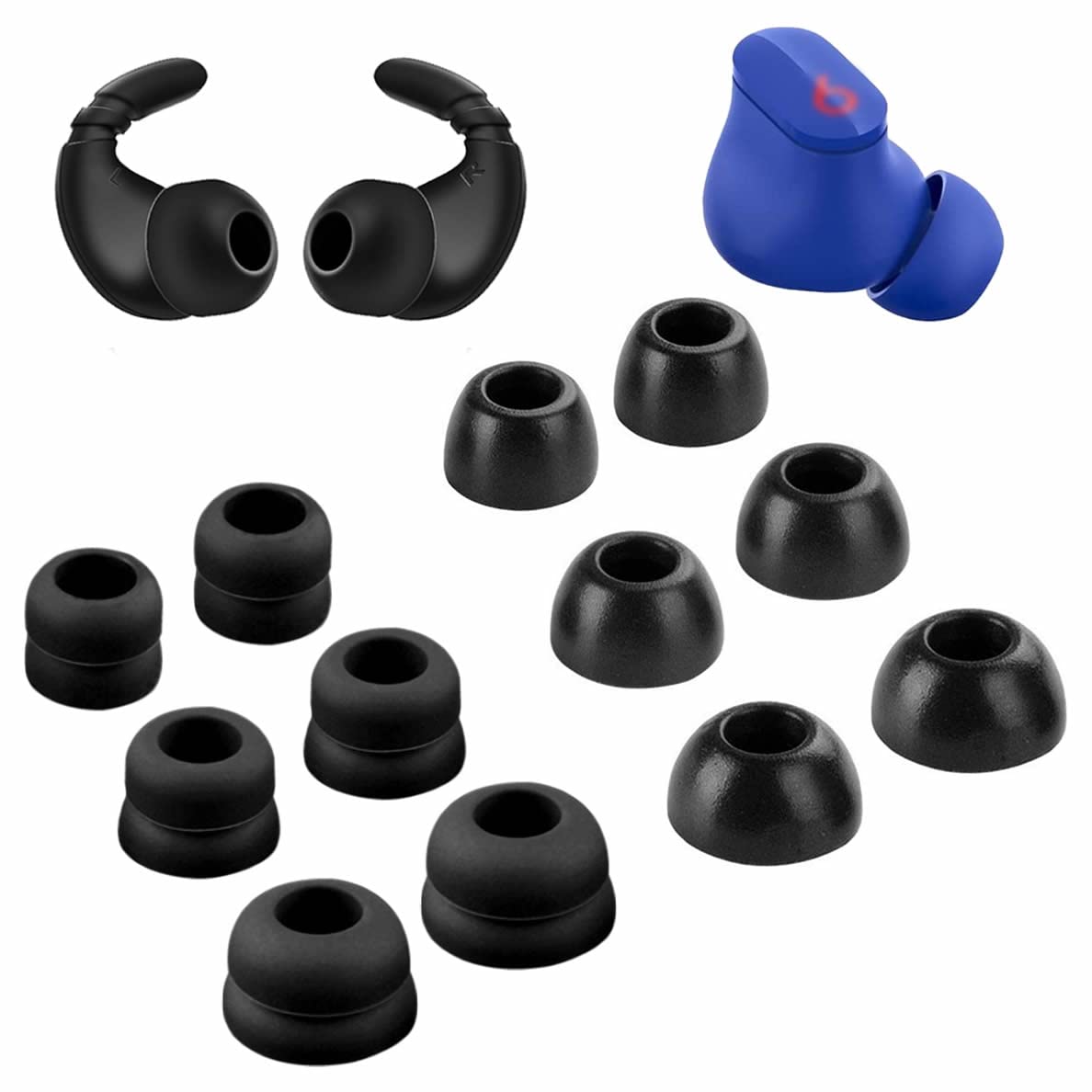 Ear Hooks Memory Foam Ear Tips Kits Compatible with Beats Studio Buds, Anti-Slip Comfortable Noise Reduce Double Flange Eartips Accessories Compatible