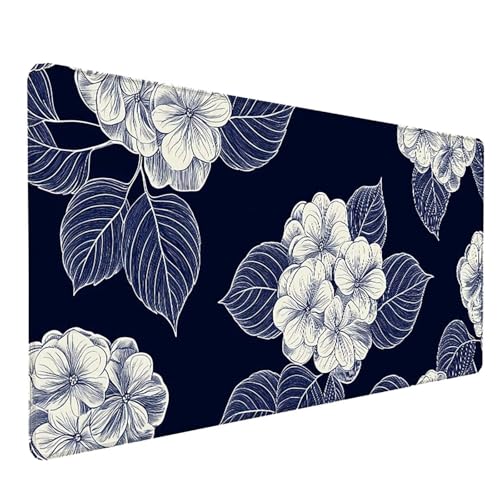 Tapis de souris XXL fleur 100x50cm bleu en caoutchouc imperméable pour bureau PC