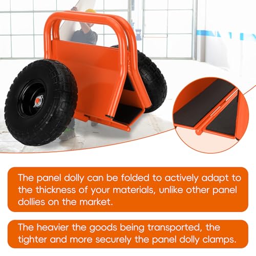 Heavy Duty Panel Dolly Slab Dolly 10 Inch Solid Rubber Tires | Supports Up to 1000 Pounds All Terrain Movement Ideal for Heavy Drywall Sheets and Door Material Transport (Orange)